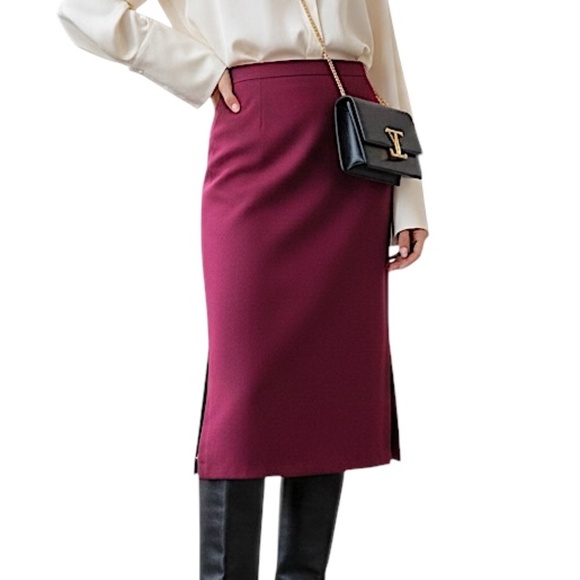 Vintage Dresses & Skirts - Vintage 70s a line burgundy double knit polyester old money retro midi skirt 14